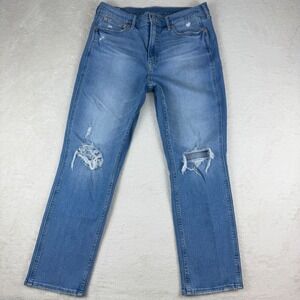 GAP Vintage Slim High Rise Distressed Blue Denim Jeans Women's Size 14R Y2K 90's